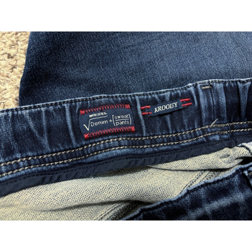 Diesel Krooley Jeans Mens 38x32 Denim Sweat Pants Blue Dark Wash Distressed - Picture 10 of 16